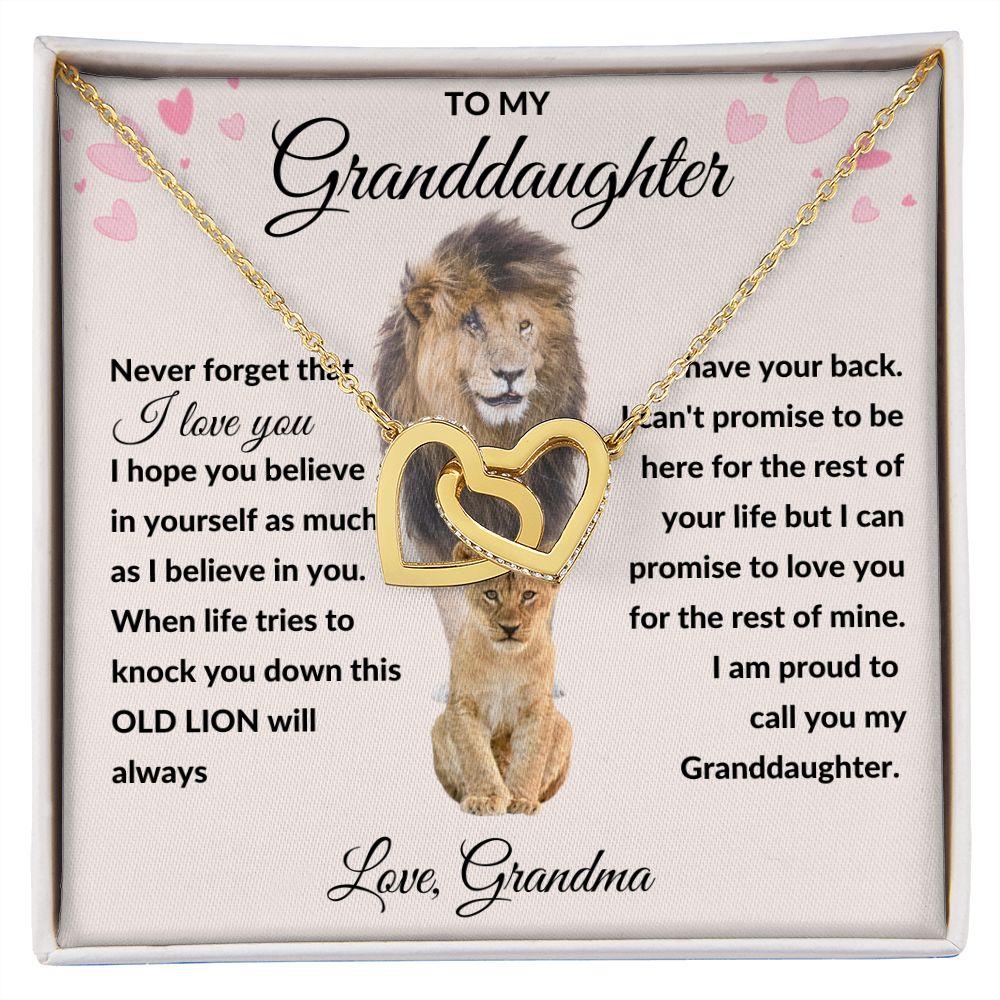Interlocking Hearts Necklace, Gift to Granddaughter from Grandma - lion pink hearts - Valentine, Birthday, Graduation, Christmas, I Love You