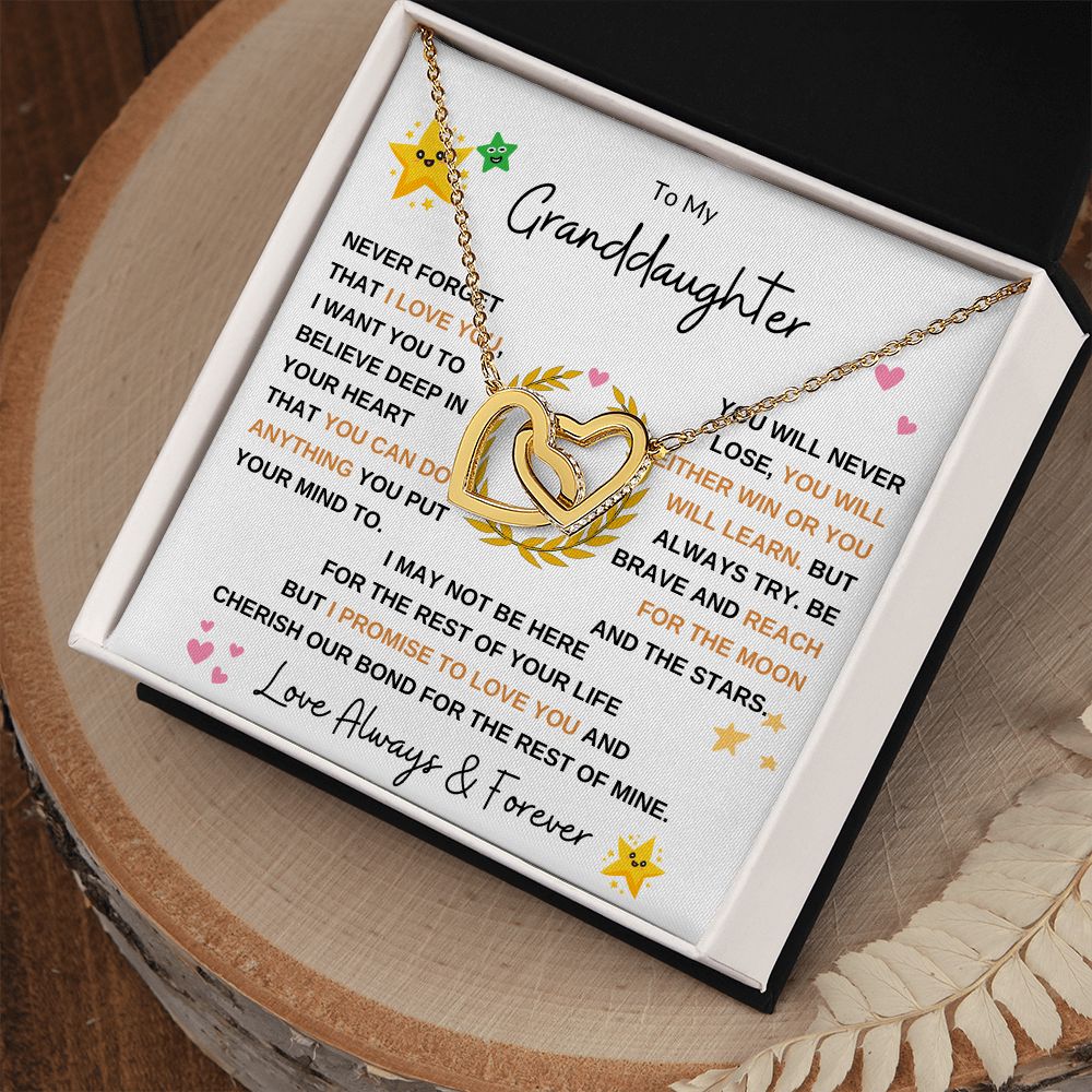 Interlocking Heart Necklace, Gift to Granddaughter from Grandma or Grandpa - Hearts and Stars