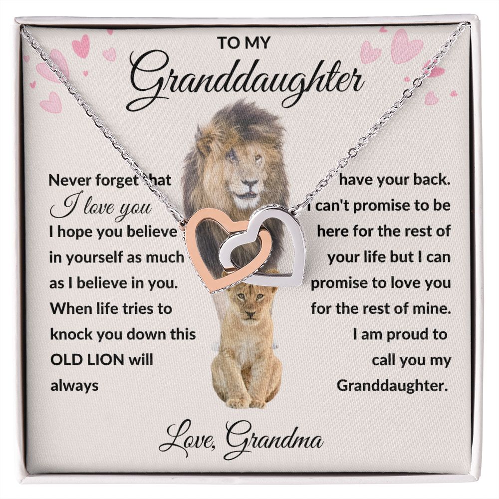 Interlocking Hearts Necklace, Gift to Granddaughter from Grandma - lion pink hearts - Valentine, Birthday, Graduation, Christmas, I Love You