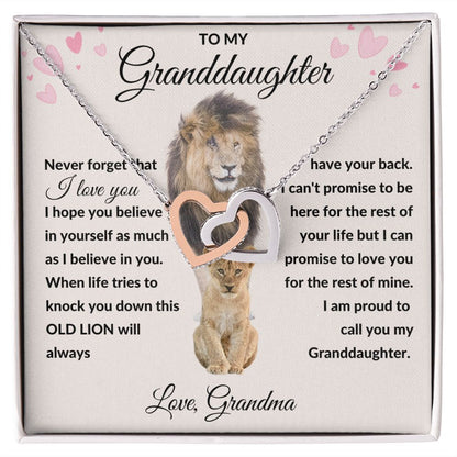 Interlocking Hearts Necklace, Gift to Granddaughter from Grandma - lion pink hearts - Valentine, Birthday, Graduation, Christmas, I Love You