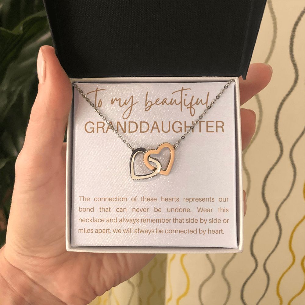 Interlocking Hearts Necklace, Gift to Granddaughter - Connection of Hearts - Birthday, Gradua