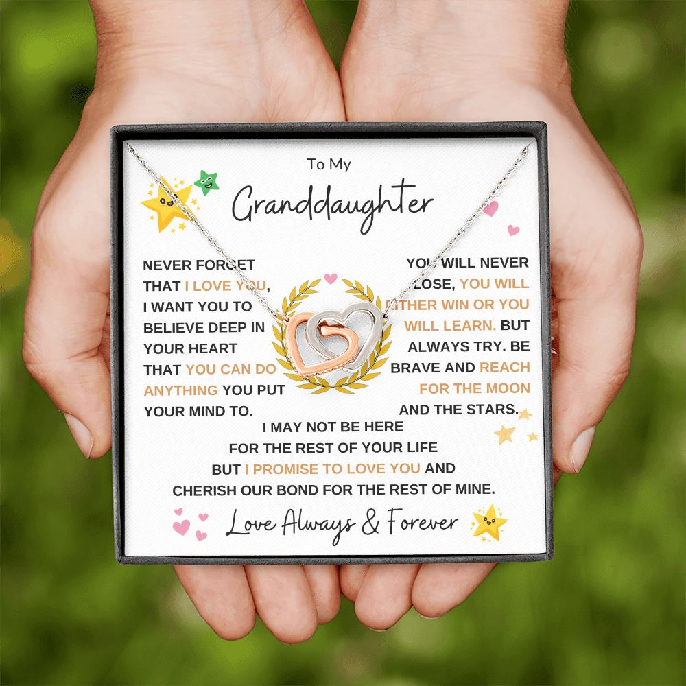 Interlocking Heart Necklace, Gift to Granddaughter from Grandma or Grandpa - Hearts and Stars