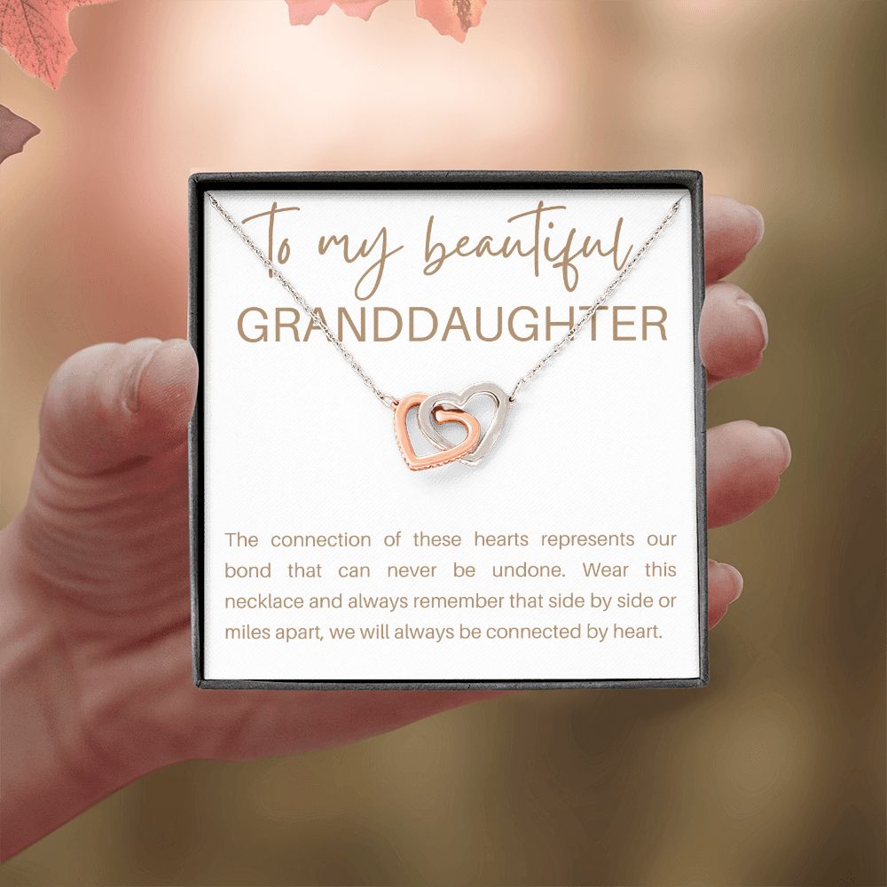 Interlocking Hearts Necklace, Gift to Granddaughter - Connection of Hearts - Birthday, Gradua