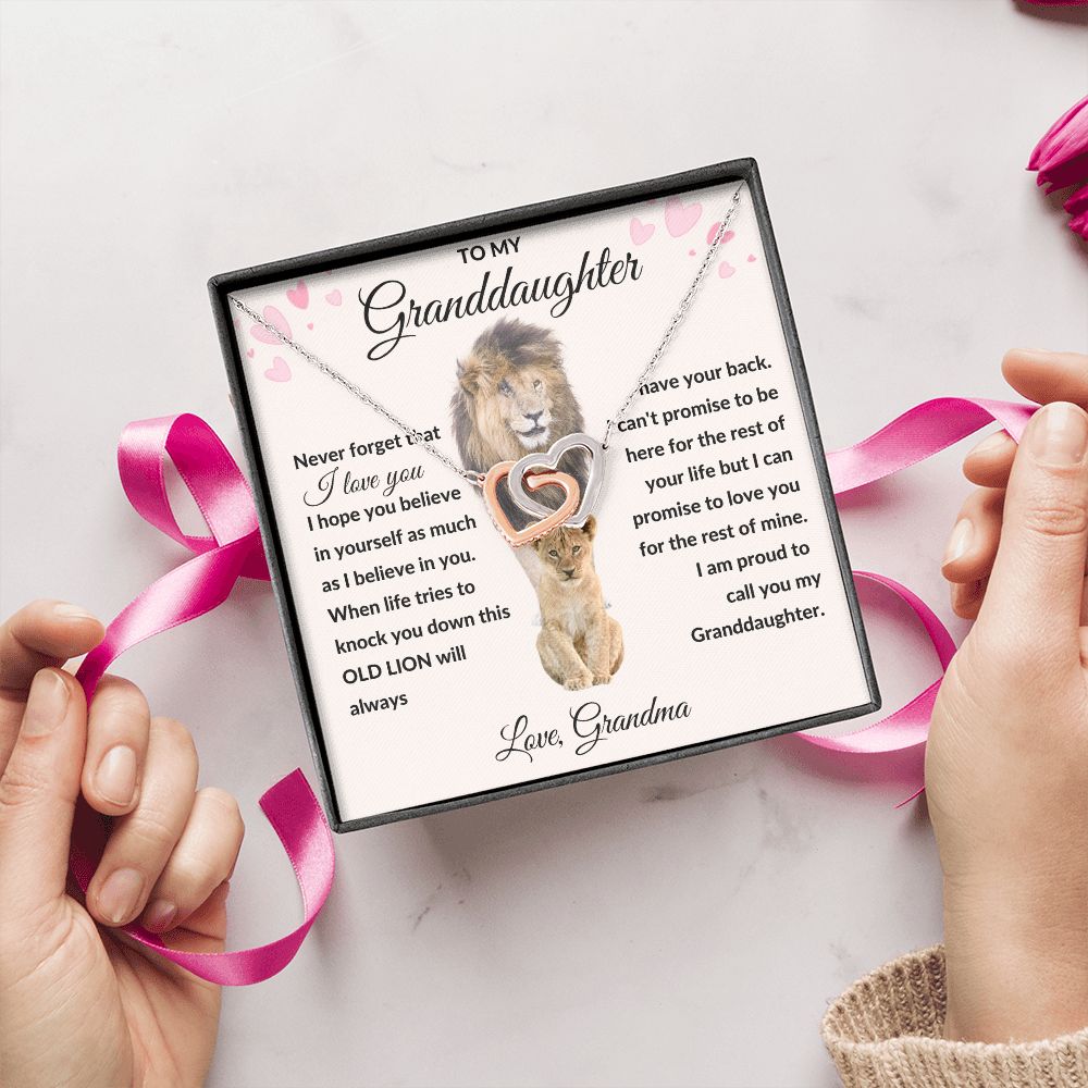 Interlocking Hearts Necklace, Gift to Granddaughter from Grandma - lion pink hearts - Valentine, Birthday, Graduation, Christmas, I Love You