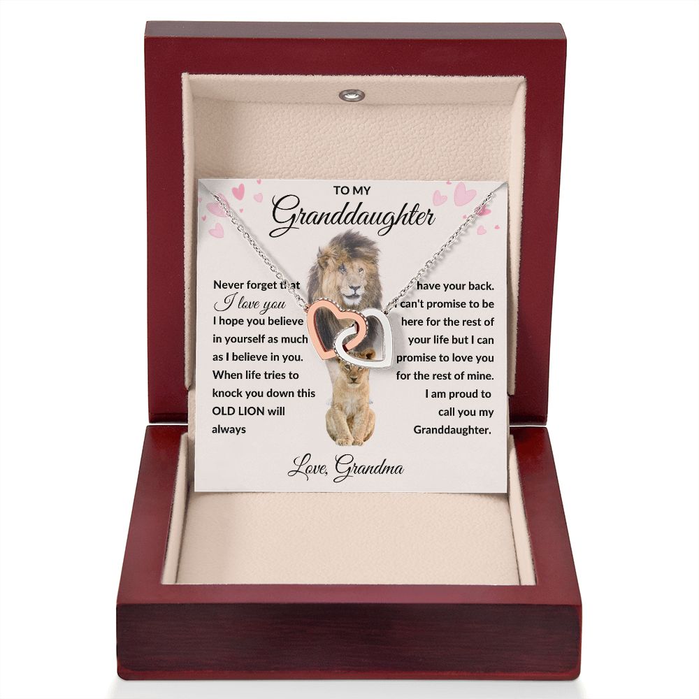 Interlocking Hearts Necklace, Gift to Granddaughter from Grandma - lion pink hearts - Valentine, Birthday, Graduation, Christmas, I Love You