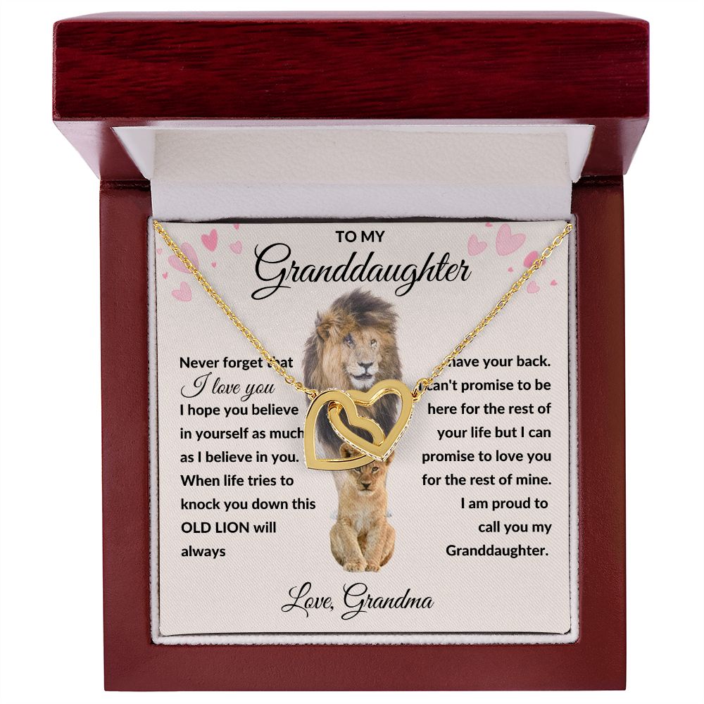Interlocking Hearts Necklace, Gift to Granddaughter from Grandma - lion pink hearts - Valentine, Birthday, Graduation, Christmas, I Love You