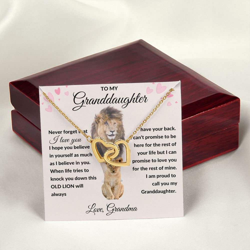 Interlocking Hearts Necklace, Gift to Granddaughter from Grandma - lion pink hearts - Valentine, Birthday, Graduation, Christmas, I Love You