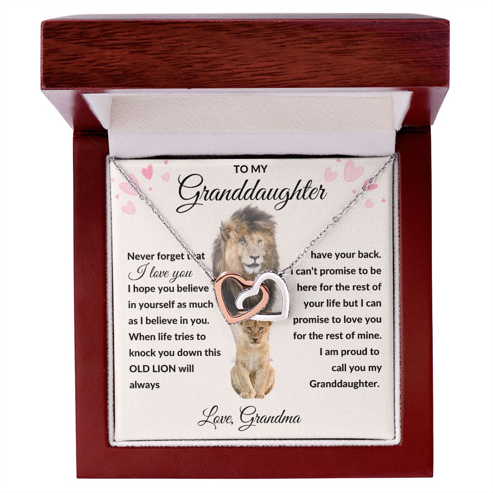 Interlocking Hearts Necklace, Gift to Granddaughter from Grandma - lion pink hearts - Valentine, Birthday, Graduation, Christmas, I Love You