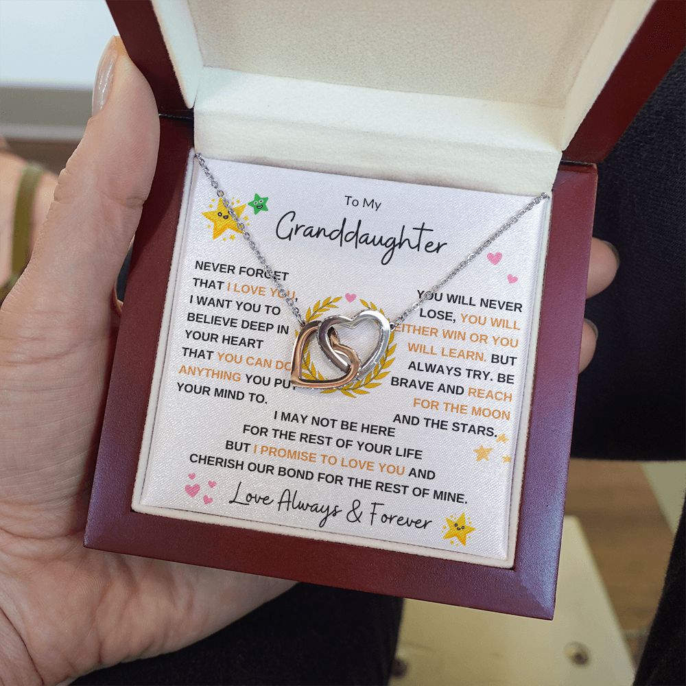 Interlocking Heart Necklace, Gift to Granddaughter from Grandma or Grandpa - Hearts and Stars