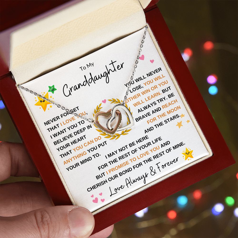 Interlocking Heart Necklace, Gift to Granddaughter from Grandma or Grandpa - Hearts and Stars
