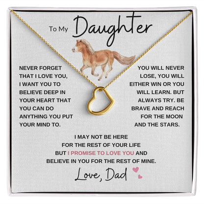 Delicate Heart Necklace, GIFT TO DAUGHTER from Dad - Horse
