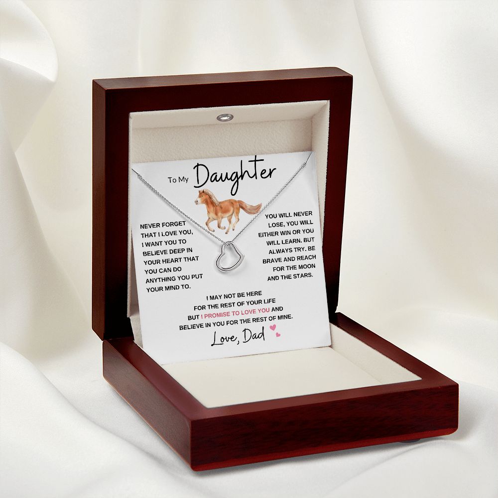 Delicate Heart Necklace, GIFT TO DAUGHTER from Dad - Horse