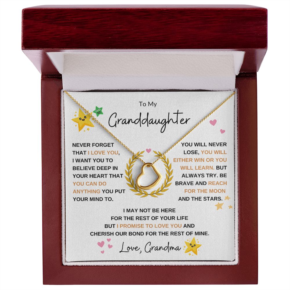 Delicate Heart Necklace, GIFT TO GRANDDAUGHTER from Grandma - Reach for the Moon