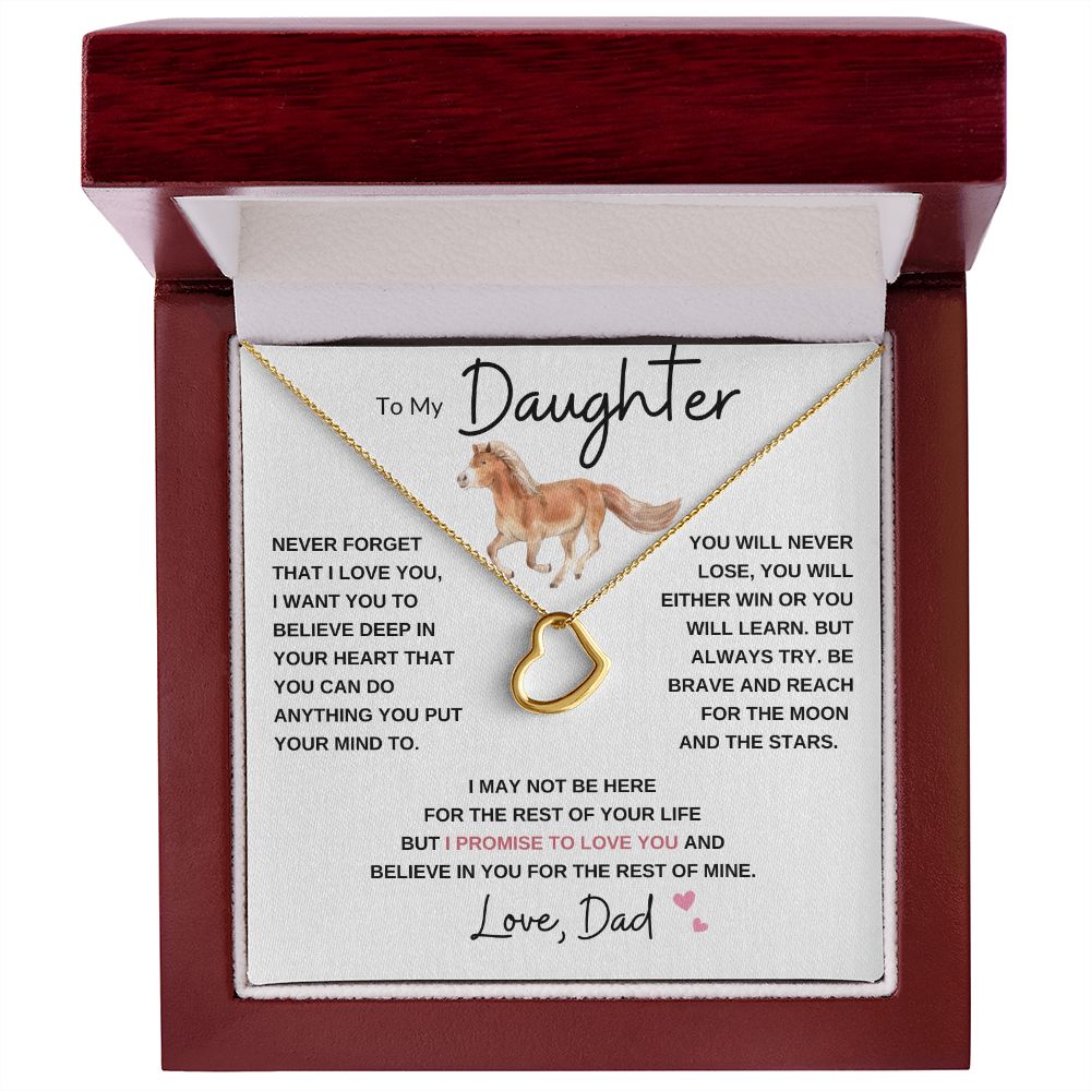 Delicate Heart Necklace, GIFT TO DAUGHTER from Dad - Horse