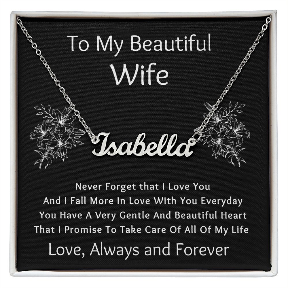 Custom Name Necklace, Gift to Wife - Black - Valentines, Birthday, Anniversary, Christmas