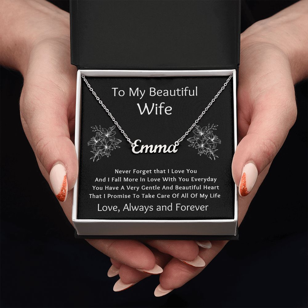 Custom Name Necklace, Gift to Wife - Black - Valentines, Birthday, Anniversary, Christmas