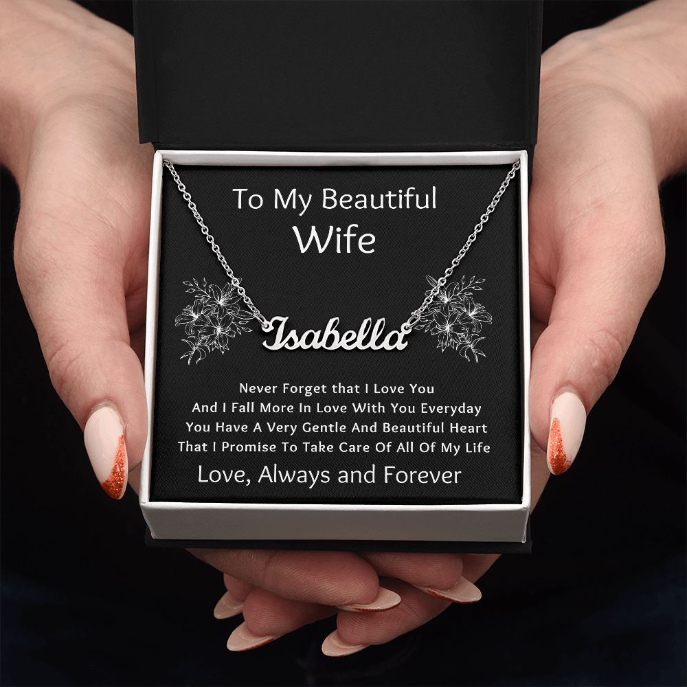 Custom Name Necklace, Gift to Wife - Black - Valentines, Birthday, Anniversary, Christmas
