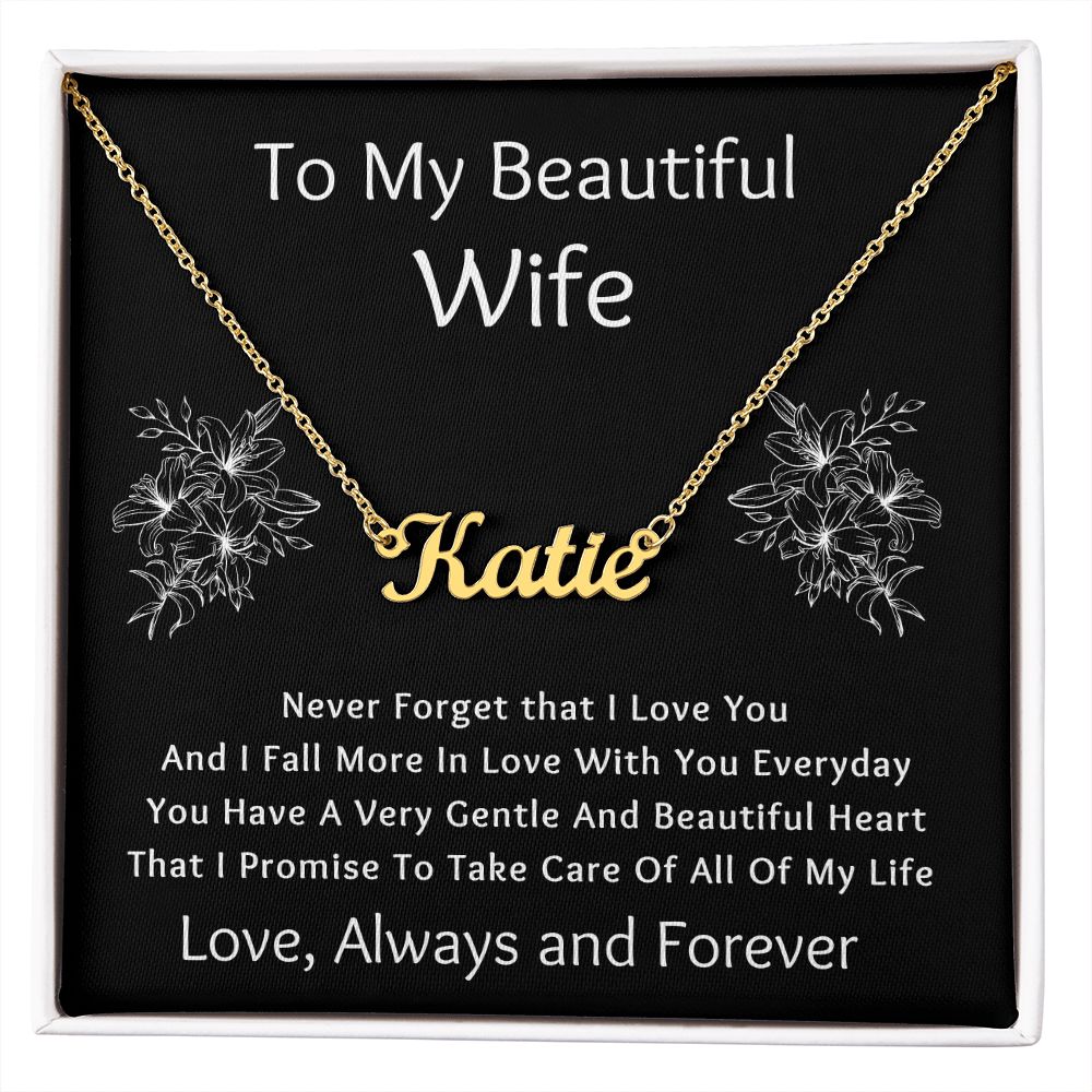Custom Name Necklace, Gift to Wife - Black - Valentines, Birthday, Anniversary, Christmas