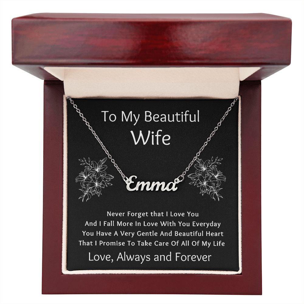 Custom Name Necklace, Gift to Wife - Black - Valentines, Birthday, Anniversary, Christmas