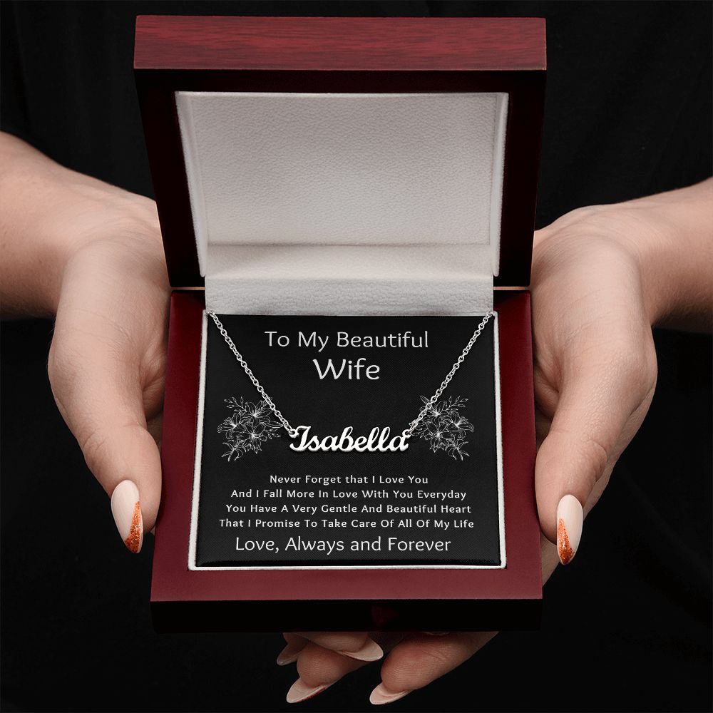 Custom Name Necklace, Gift to Wife - Black - Valentines, Birthday, Anniversary, Christmas