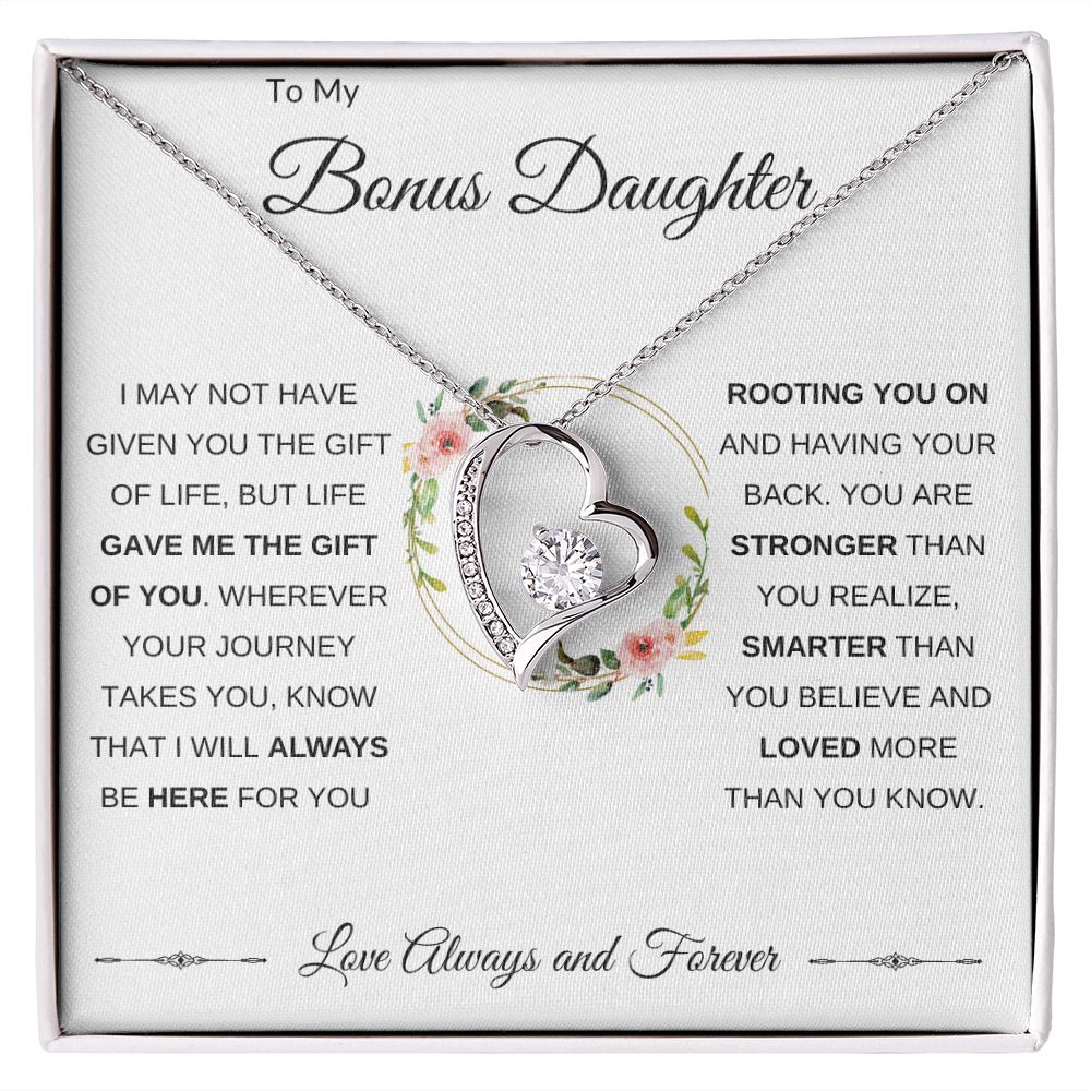 Forever Love Heart Necklace, GIFT TO BONUS DAUGHTER from Mom or Dad - Gift of You