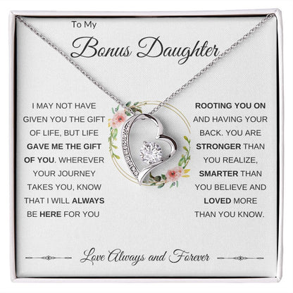 Forever Love Heart Necklace, GIFT TO BONUS DAUGHTER from Mom or Dad - Gift of You