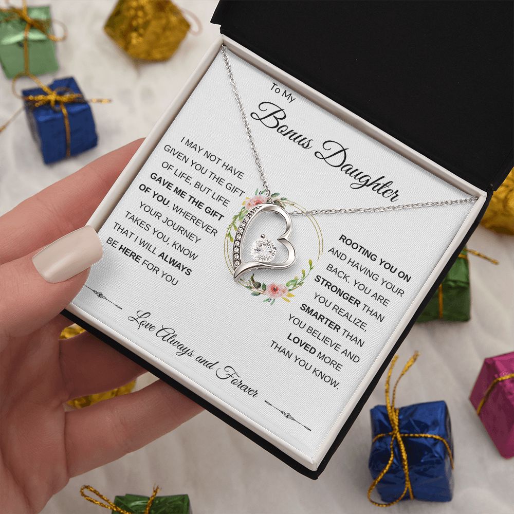 Forever Love Heart Necklace, GIFT TO BONUS DAUGHTER from Mom or Dad - Gift of You