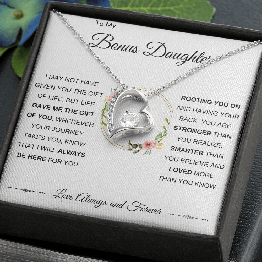 Forever Love Heart Necklace, GIFT TO BONUS DAUGHTER from Mom or Dad - Gift of You