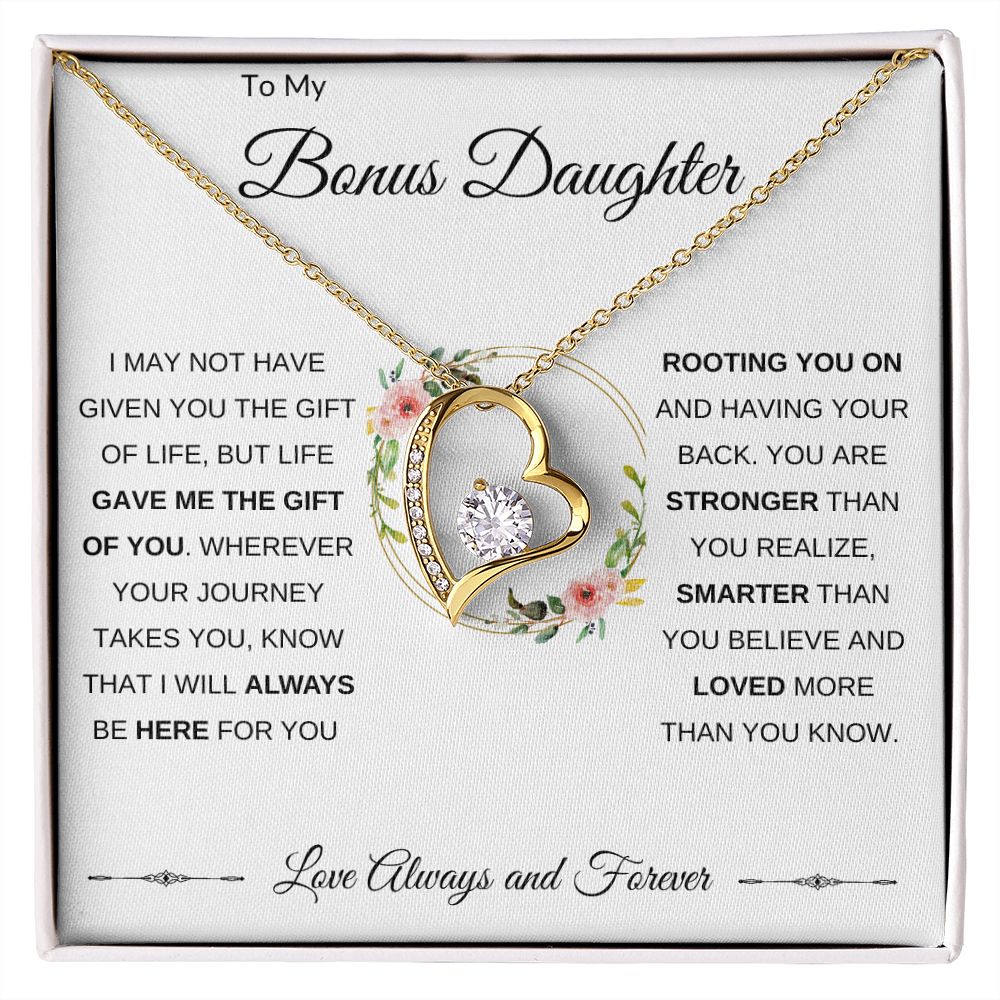 Forever Love Heart Necklace, GIFT TO BONUS DAUGHTER from Mom or Dad - Gift of You