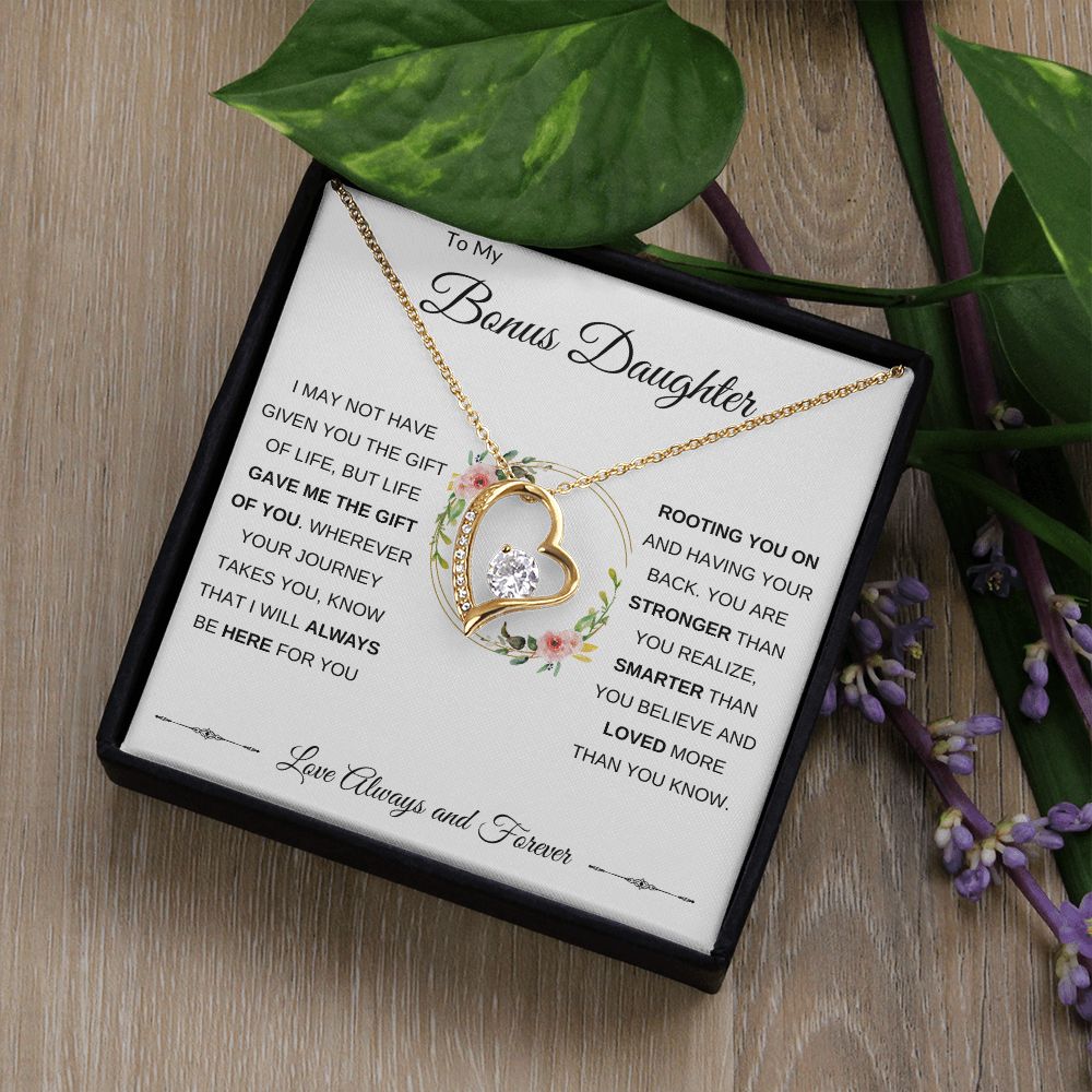 Forever Love Heart Necklace, GIFT TO BONUS DAUGHTER from Mom or Dad - Gift of You