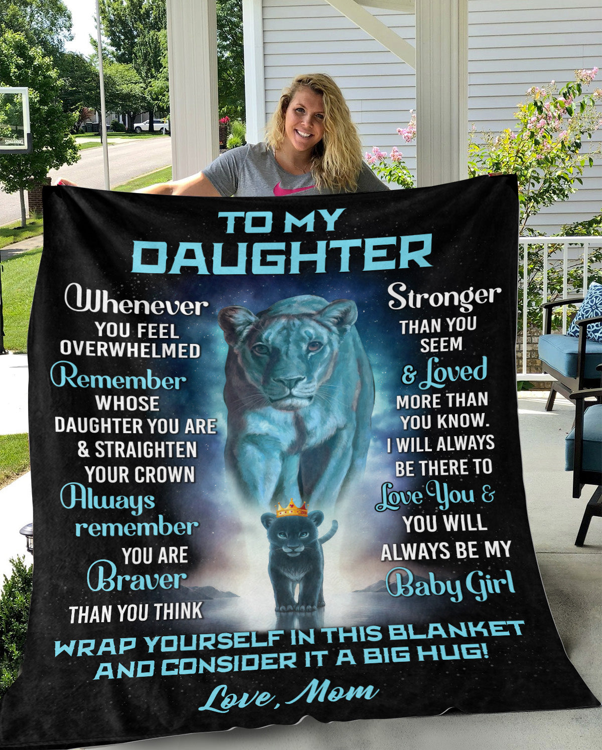 Daughter Lion Blanket from Mom (Turquoise / Black)- You Are Braver