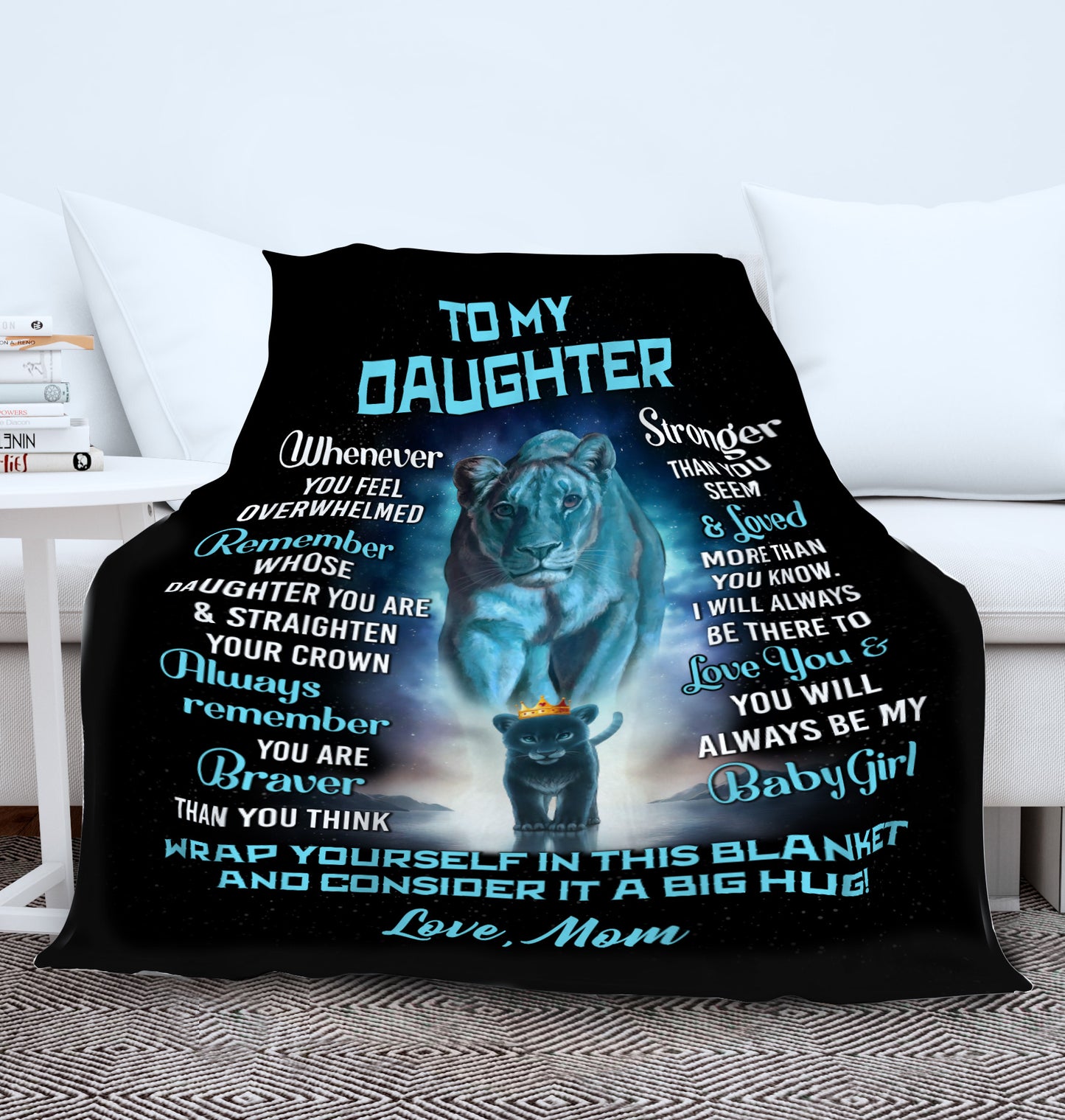 Daughter Lion Blanket from Mom (Turquoise / Black)- You Are Braver