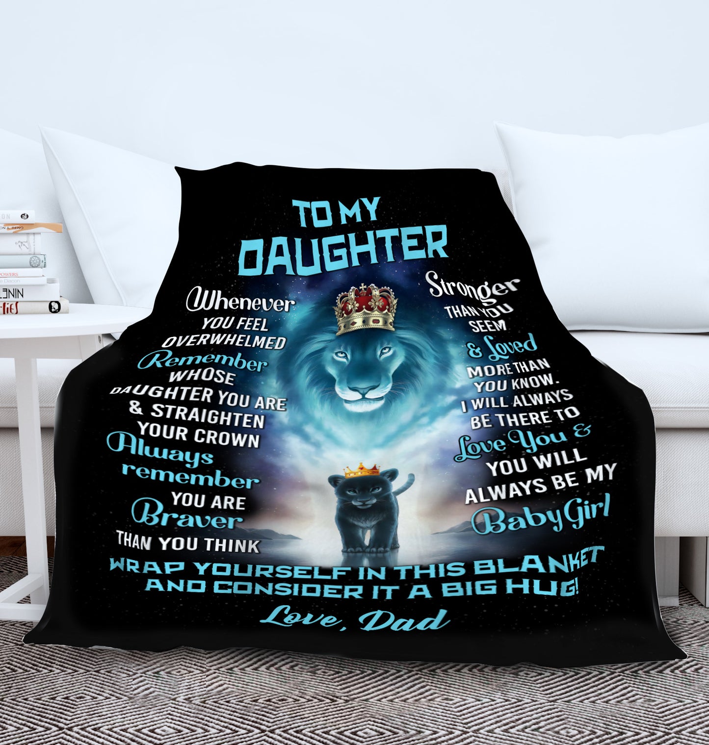 Daughter Lion Blanket - Turquoise / Black - You Are Braver