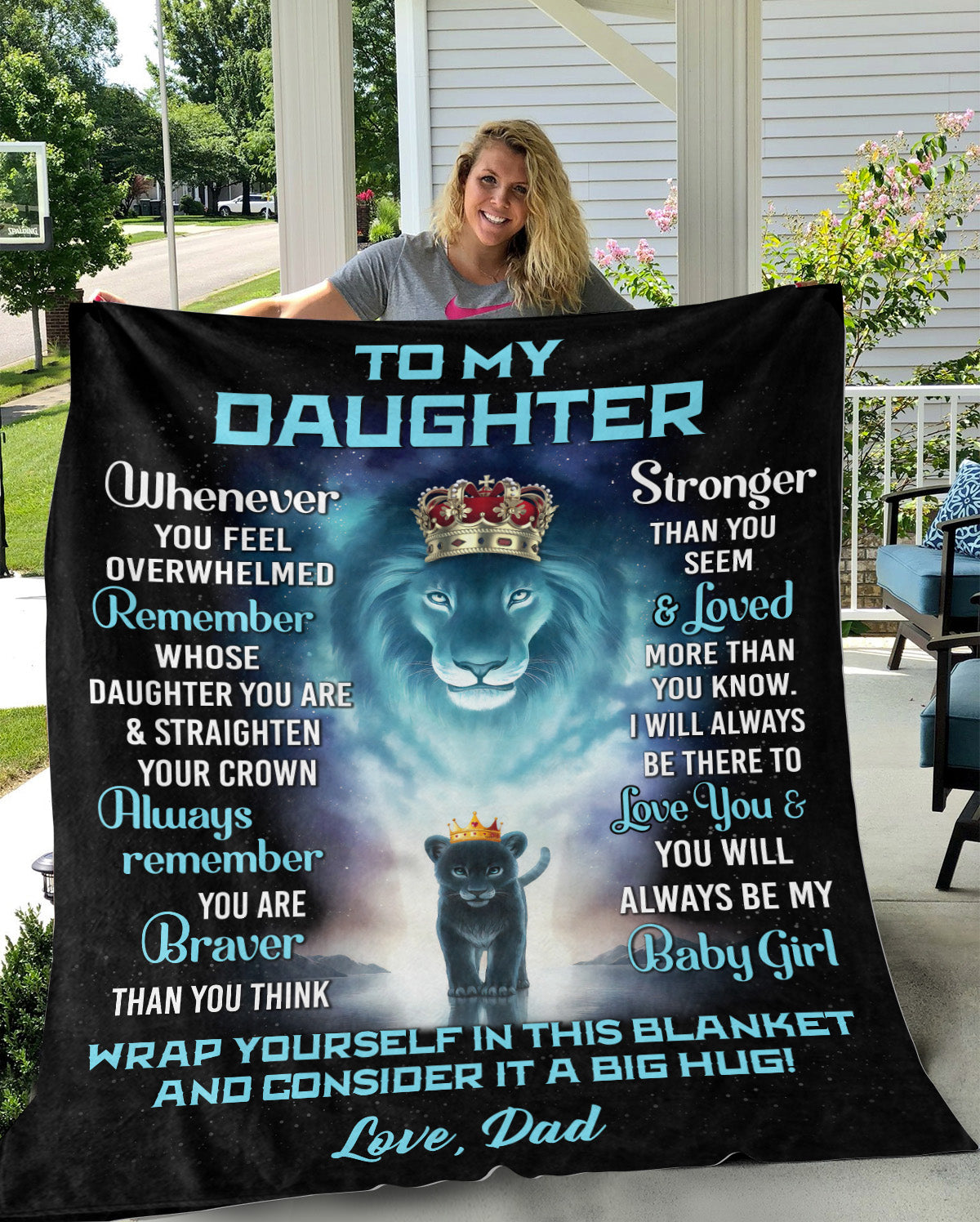 Daughter Lion Blanket - Turquoise / Black - You Are Braver