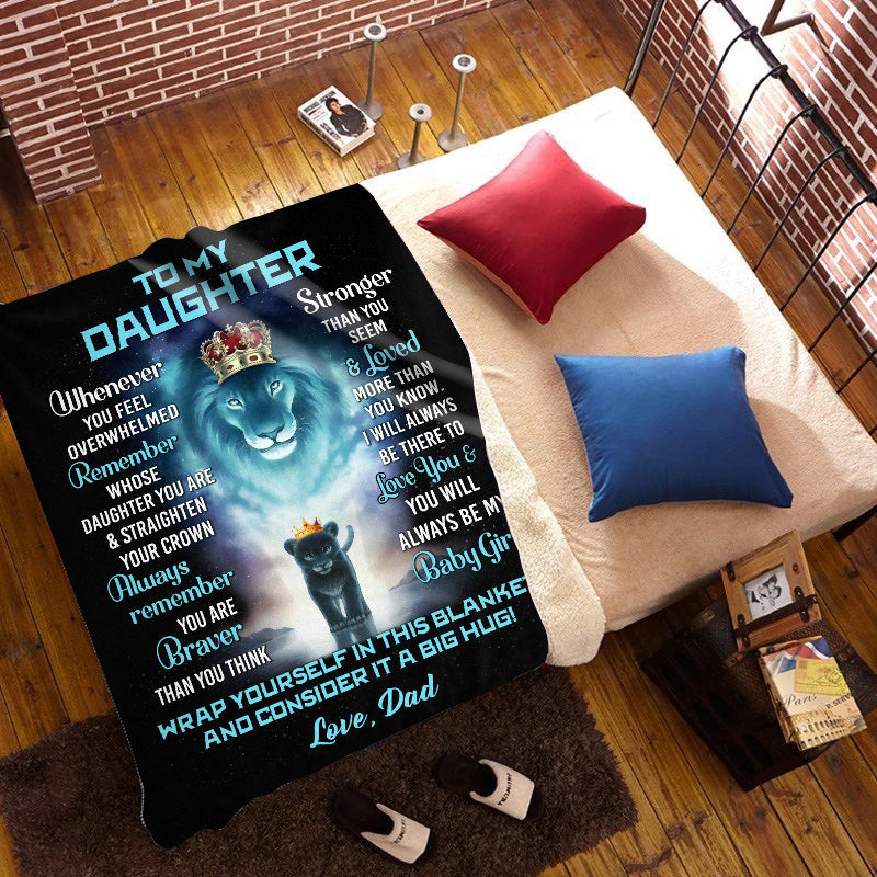 Daughter Lion Blanket - Turquoise / Black - You Are Braver