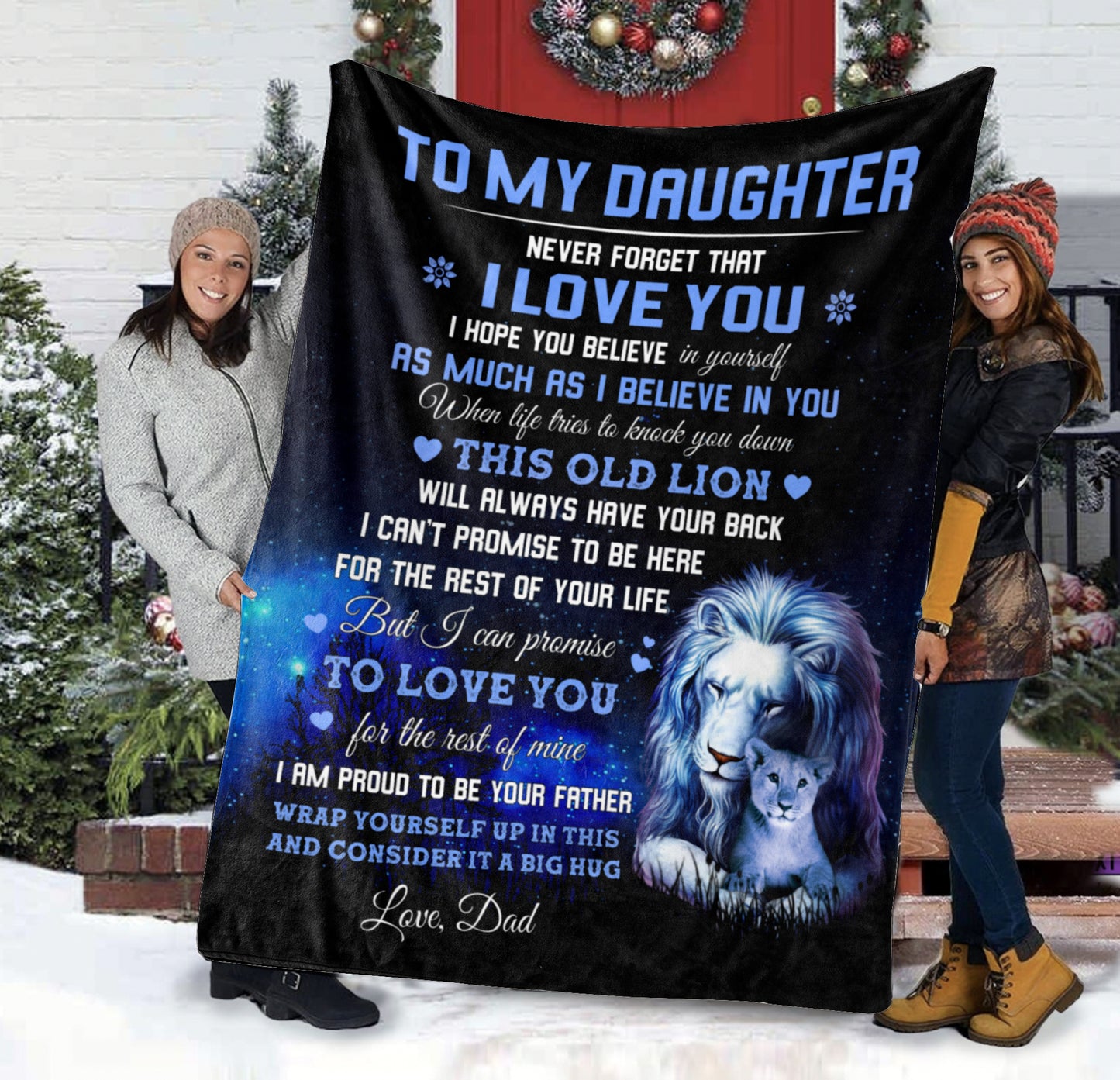 Daughter Throw Blanket from Dad - This Old Lion Cozy Medium - Premium Mink Sherpa Blanket 50x60 in.